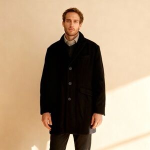 Strauss Men’s Insulated Wool Blend Black Winter Pea Coat Jacket